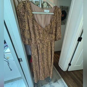 Tan and black midi dress, lightly worn